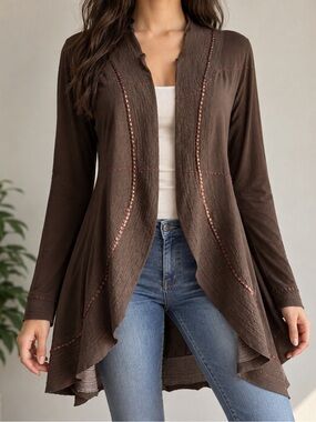 A Common Thread Silk Panel Brown Asymmetrical Cardigan S